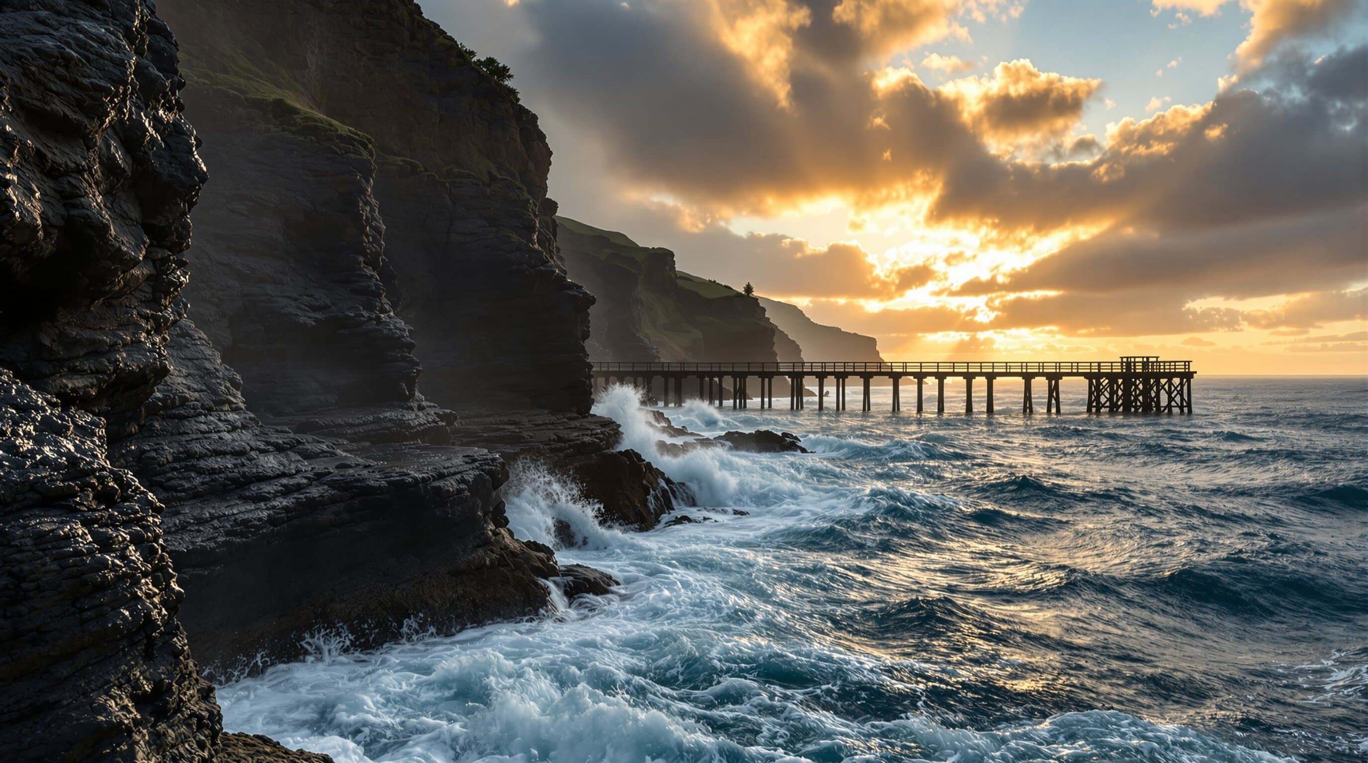 Coastal cliffs at sunrise